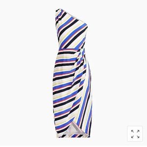J Crew Silk one-shoulder dress in primary stripes